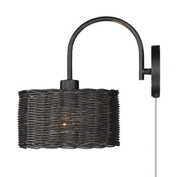 Erma Matte Black One-Light Wall Sconce with Wicker Shade, image 6